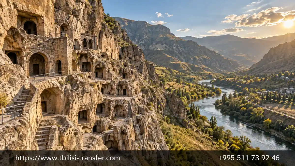 Vardzia cave monastery carved into a cliff along the Mtkvari gorge in southern Georgia