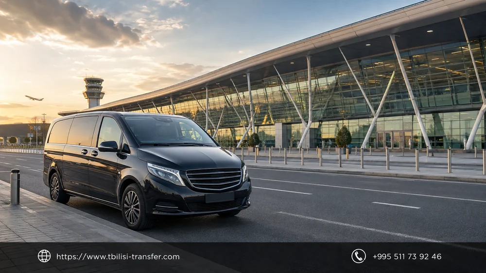 Tbilisi airport transfer — car meeting passengers outside the terminal